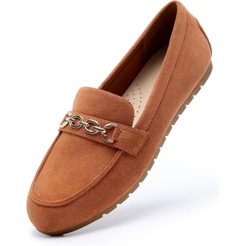 Dream Pairs Women Brown-suede  Faux Suede Arch Support Slip On Flat Loafers